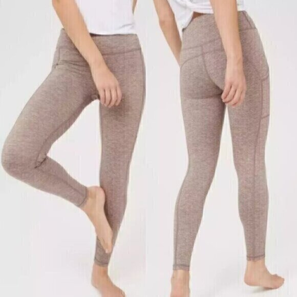 AERIE AMERICAN EAGLE Chill Play Move Leggings Tan Brown High Waisted Rise Pocket - Picture 1 of 12
